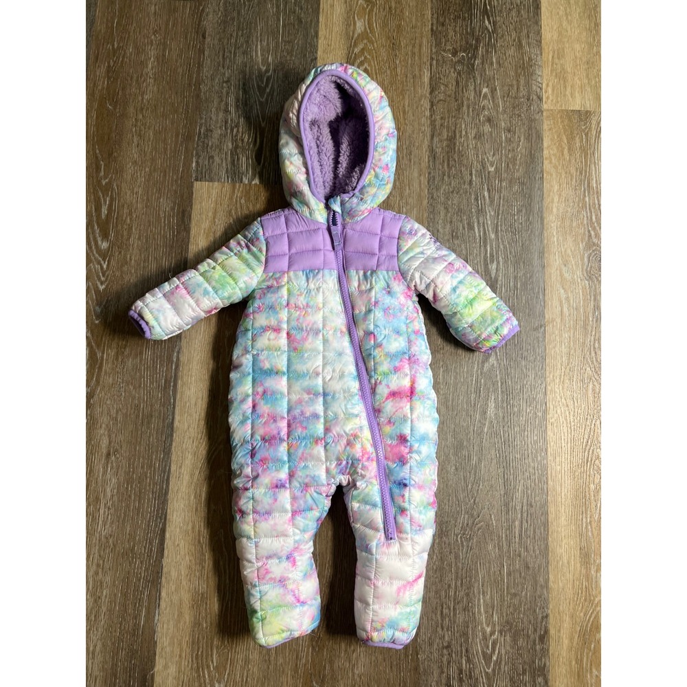 Snozu Bunting Infant 3/6M Purple Tie Dye Quilted Sherpa Lined‎ Hooded Snowsuit